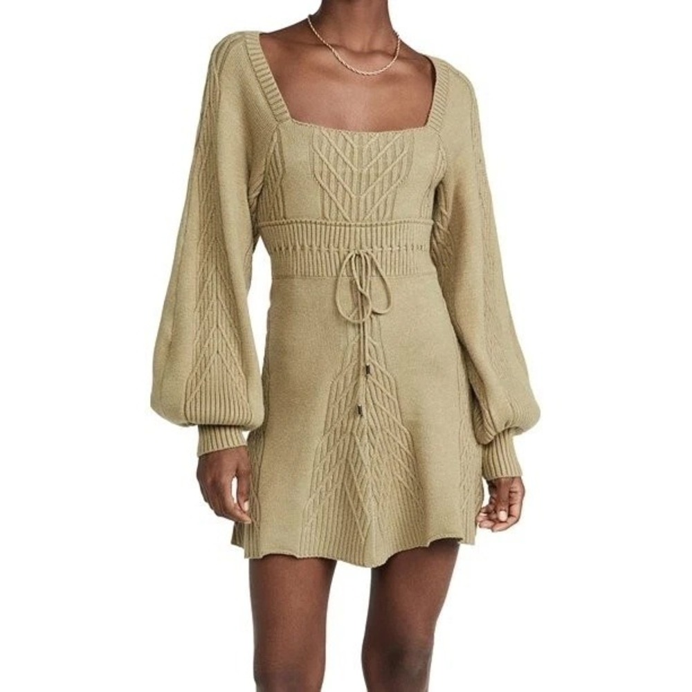 Free People Women's Emmaline Knit Mini Dress Curly Willow Square Neck Cutout NWT